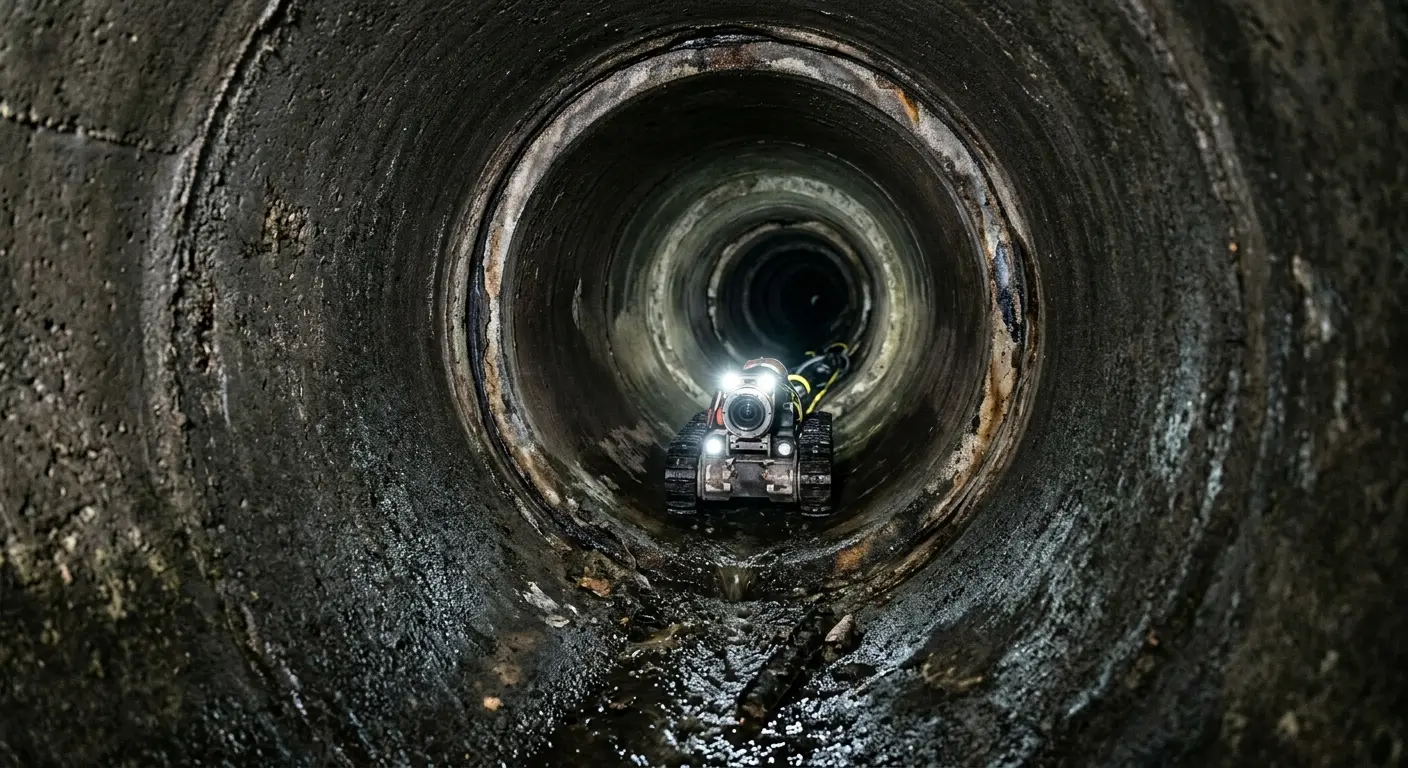 Robotic sewer camera inspecting pipe interior for Sewer Line Repair in Torrington